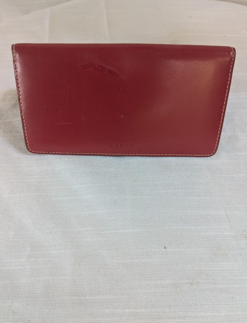 Lodis red leather checkbook clutch wallet